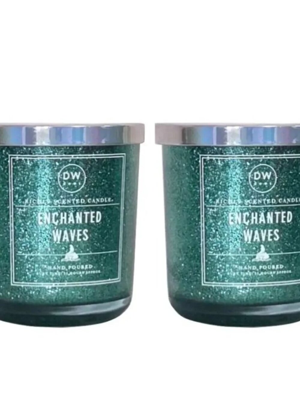 NEW DW HOME 2 Piece Calming Waves Teal Glitter Jar Scented Candle Iridescent Top